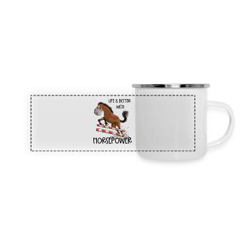 Cheval de tournoi de saut d’obstacles drôle - Mug panoramique émaillé - blanc - Devant