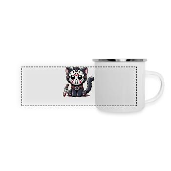 Mignon chat tueur en costume d’Halloween - Mug panoramique émaillé - blanc - Devant