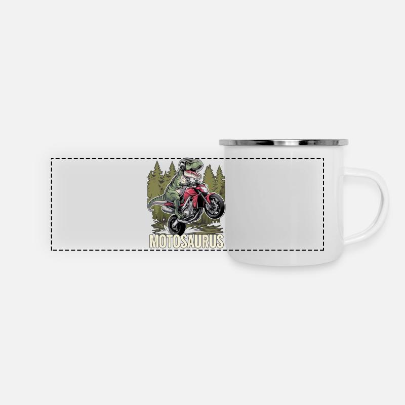 Motosaurus - Dinosaur & Motorcycle - Panoramic Camper Mug - white
