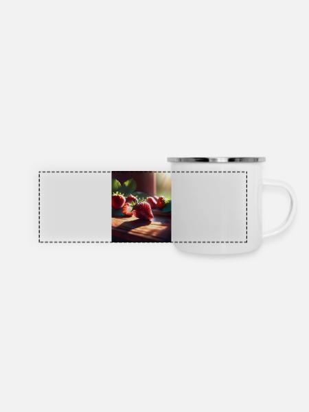 Ich liebe Erdbeeren - Panorama Emaille-Tasse - Weiß