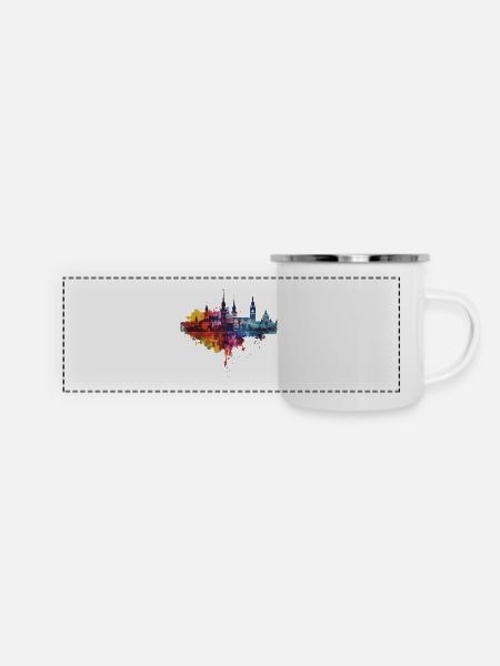 Krakau - Panorama Emaille-Tasse - Weiß