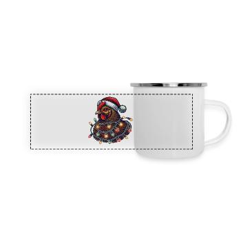 Weihnachtshuhn Mit Lichterkette - Panorama Emaille-Tasse - Weiß - Vorne
