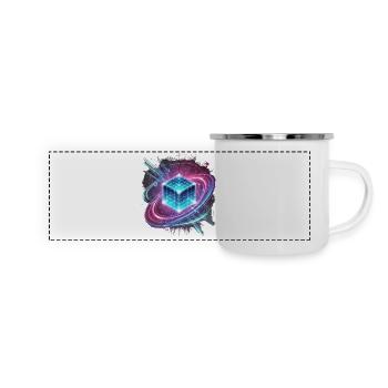 Futuristisches Hologramm Design – Leuchtender Würfel - Panorama Emaille-Tasse - Weiß - Vorne