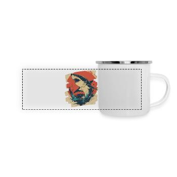 Haifisch Retro - Panorama Emaille-Tasse - Weiß - Vorne