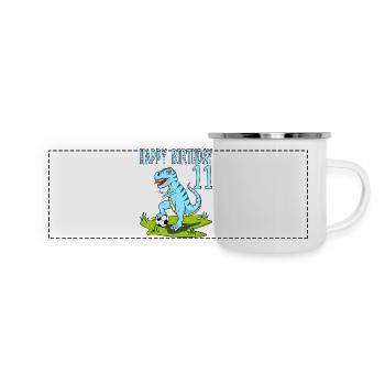 Dinosaure Rex Football 11 Joyeux Anniversaire Bleu - Mug panoramique émaillé - blanc - Devant