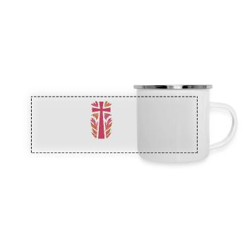 Tue Gerechtigkeit Liebe Barmherzigkeit Wandele demütig Bibel Micha 6,8 - Panorama Emaille-Tasse - Weiß - Vorne