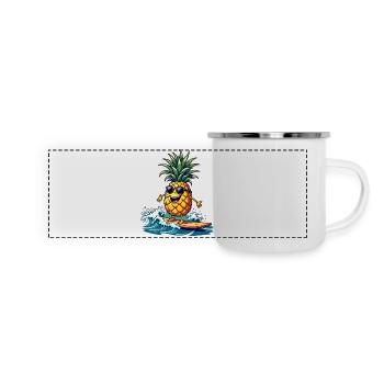 Ananas Surfer Surfen Feel the Summer - Panorama Emaille-Tasse - Weiß - Vorne
