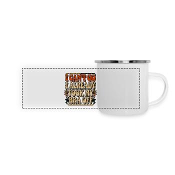 I Can't Go I Already Took My Bra Off 2 - Panorama Emaille-Tasse - Weiß - Vorne