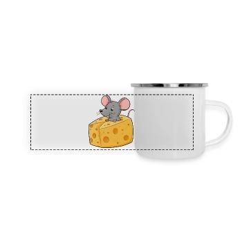 Souris de dessin animé animal avec du fromage - Mug panoramique émaillé - blanc - Devant