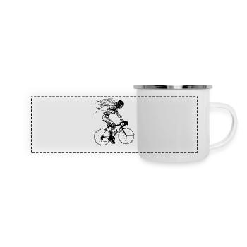 Radfahrerin Strichskizze - Panorama Emaille-Tasse - Weiß - Vorne