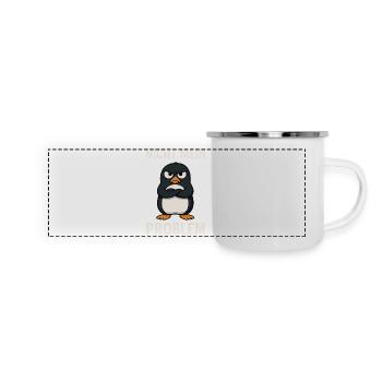 Grimmiger Pinguin – Nicht mein Problem - Panorama Emaille-Tasse - Weiß - Vorne