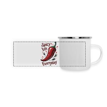 Spicy Life – Chili Vibes für jeden Tag - Panorama Emaille-Tasse - Weiß - Vorne