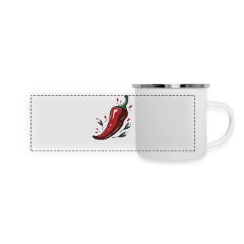 Spicy Life – Chili Vibes für jeden Tag - Panorama Emaille-Tasse - Weiß - Vorne