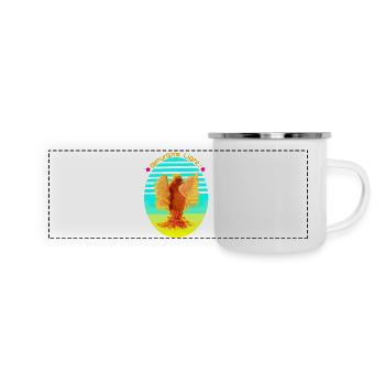 Un cyber-oiseau orange brillant d’une lumière citronnée - Mug panoramique émaillé - blanc - Devant