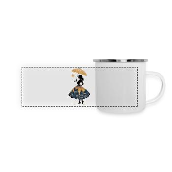 Silhouette urbaine avec parapluie et - Mug panoramique émaillé - blanc - Devant