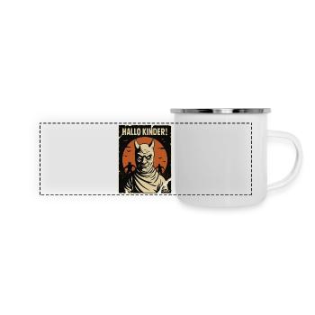 Hallo Kinder! – Gruselige Erzieher-Parodie - Panorama Emaille-Tasse - Weiß - Vorne