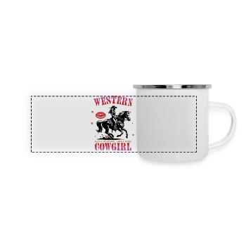 Howdy Rodeo – Not for Beginners“-Design - Panorama Emaille-Tasse - Weiß - Vorne