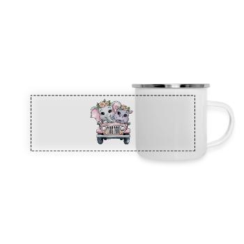 Elefant Und Nilpferd Blumenkranz Abenteuer - Panorama Emaille-Tasse - Weiß - Vorne