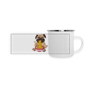 Süßer Mops isst Ramen T-Shirt - Panorama Emaille-Tasse - Weiß - Vorne
