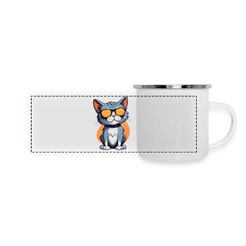 Lässige Katzenillustration mit Sonnenbrille - Panorama Emaille-Tasse - Weiß - Vorne