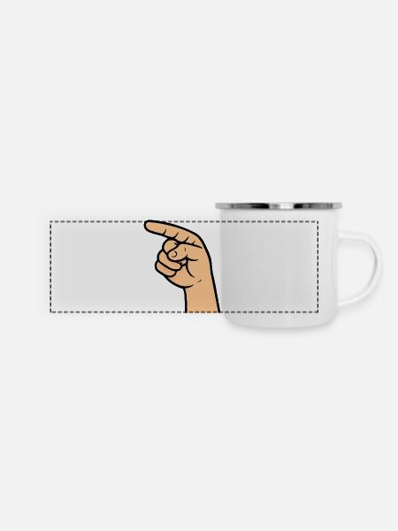 Hand Zeigefinger Comic - Panorama Emaille-Tasse - Weiß