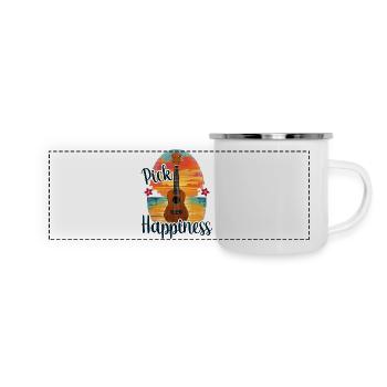 Pick Happiness! Ukulele Sunset - Panorama Emaille-Tasse - Weiß - Vorne