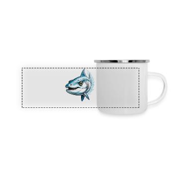 Blauer Raubfisch Aggressor - Panorama Emaille-Tasse - Weiß - Vorne
