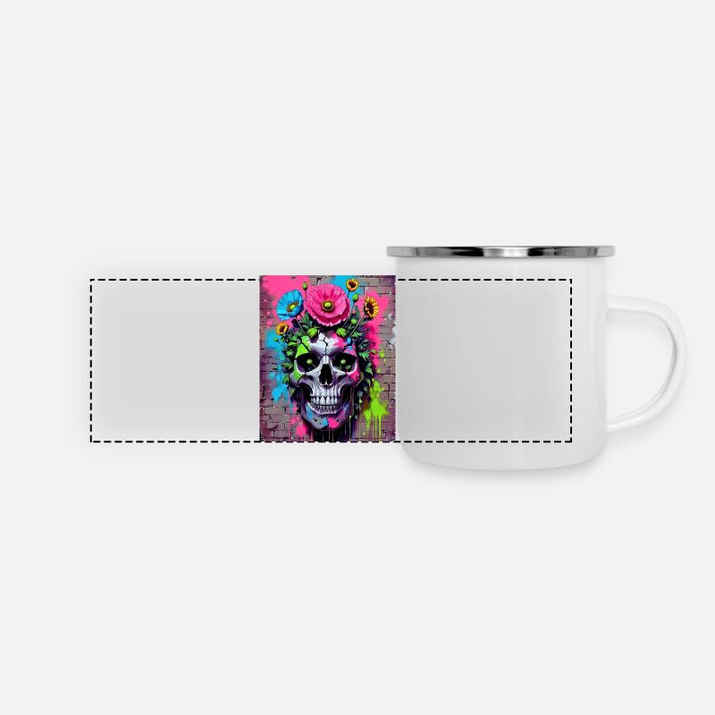 fleurs de crâne - Mug panoramique émaillé - blanc