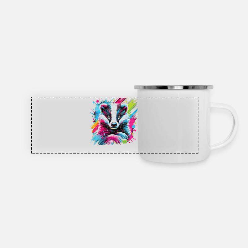 Neon Dachs Splash Kunst - Panorama Emaille-Tasse - Weiß