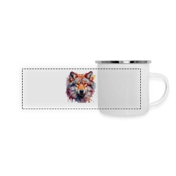 Bunter Wolf – Abstraktes Tierportrait Design - Panorama Emaille-Tasse - Weiß - Vorne