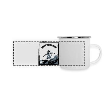 Pinguin Surfbrett Kunstdruck - Panorama Emaille-Tasse - Weiß - Vorne