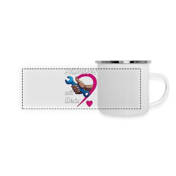 Schlosser mit HERZ - Panorama Emaille-Tasse - Weiß - Vorne