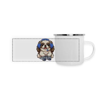 Pekingese dog playing games - Panoramic Camper Mug - white - Front