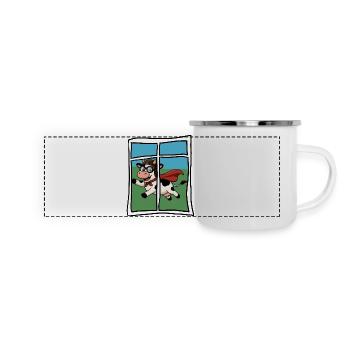 Kuhheld Comic  „am Fenster fliegt ne Kuh vorbei“ - Panorama Emaille-Tasse - Weiß - Vorne
