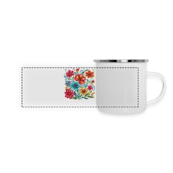 Lebendige Blumenpracht - Panorama Emaille-Tasse - Weiß - Vorne