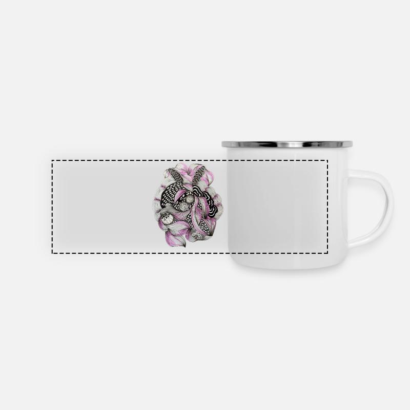 Flower Circle Mandala Pink Black - Panoramic Camper Mug - white
