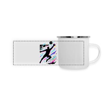 Handball Sprungwurf bunt, Neon Silhouette, Kunst - Panorama Emaille-Tasse - Weiß - Vorne