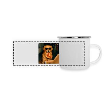 Mème drôle de chien Golden Retriever mangeant de la pizza - Mug panoramique émaillé - blanc - Devant