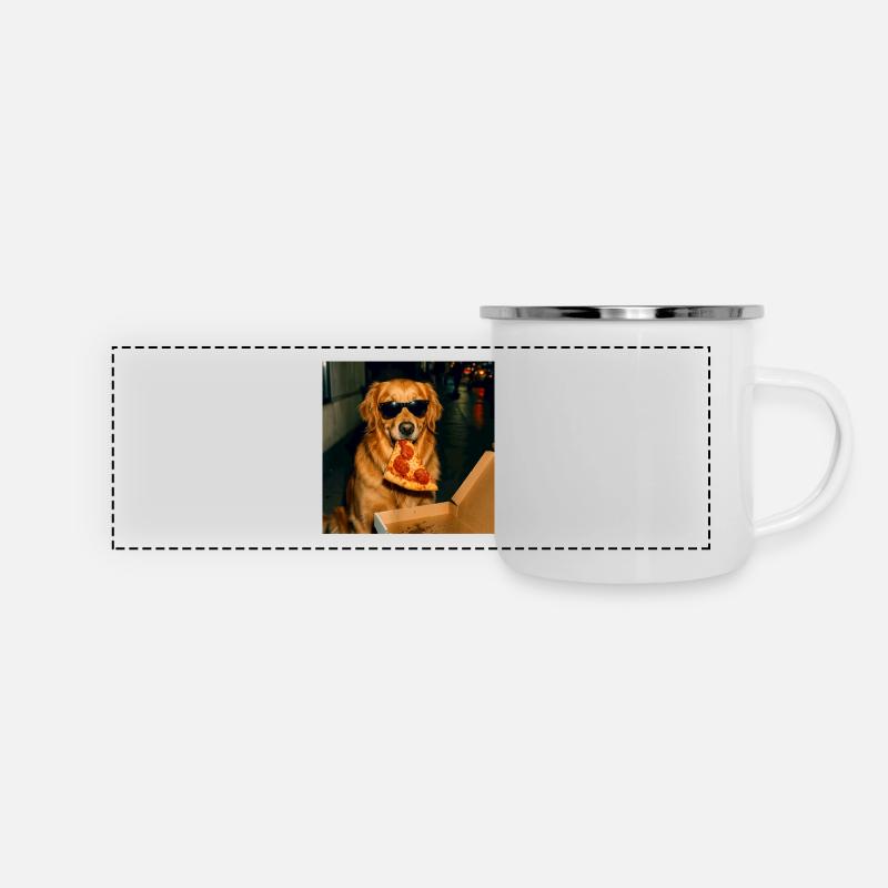 Funny Golden Retriever Dog Eating Pizza Meme - Panoramic Camper Mug - white