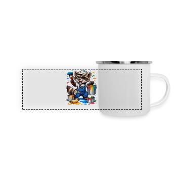 Raccoon Painter with Drops of Paint - Panoramic Camper Mug - white - Front