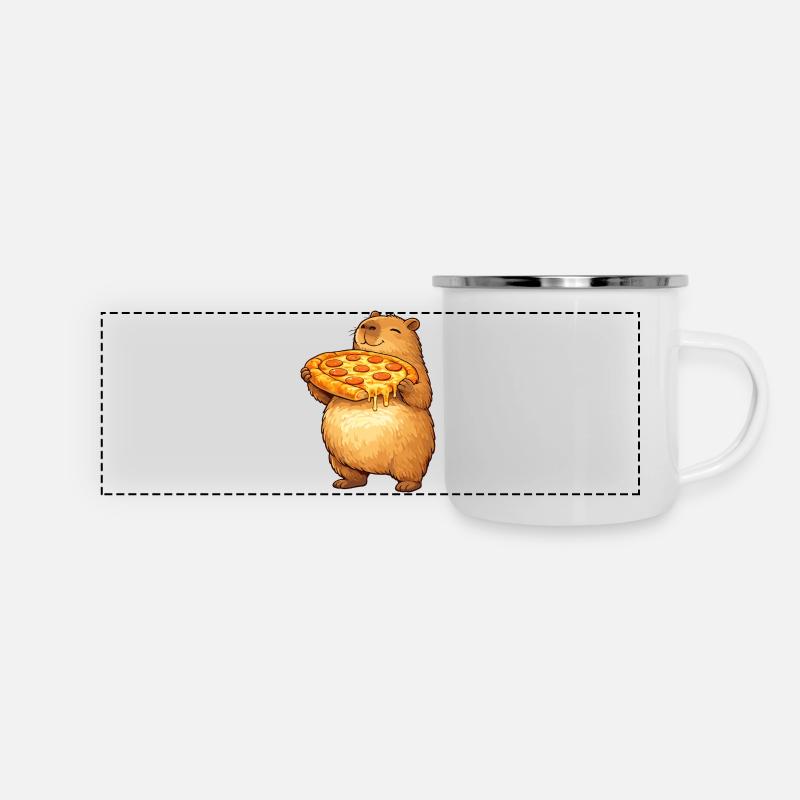 Capybara with pizza funny animal motif - Panoramic Camper Mug - white