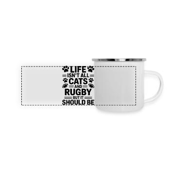 Rugby Sprüche Katzen Rugby Lustiges Rugby Geschenk - Panorama Emaille-Tasse - Weiß - Vorne
