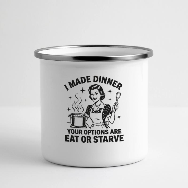 Küchen-Chef: Friss oder stirb! Panorama Emaille-Tasse