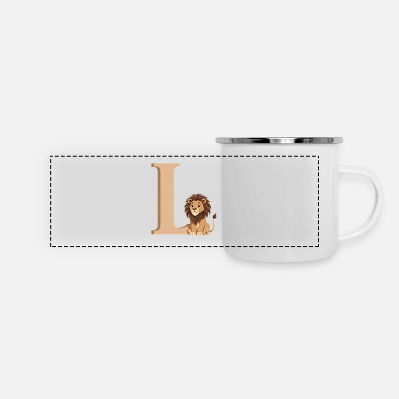 L-Löwe Buchstabe L mit Löwe - Panorama Emaille-Tasse - Weiß