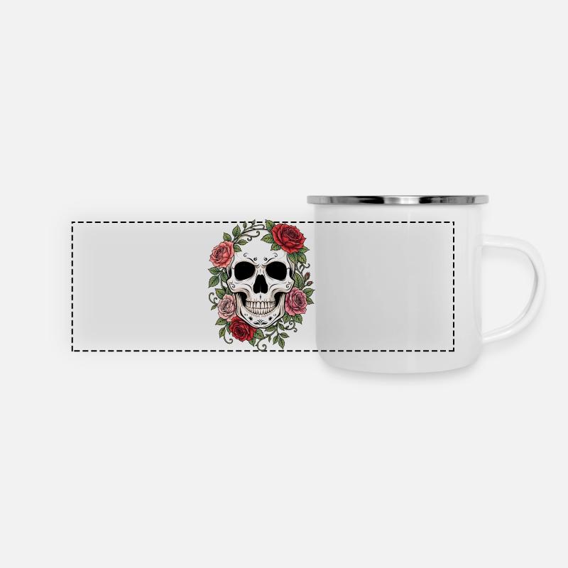 Skull & Red Roses, Gothic, Skull, Rock - Panoramic Camper Mug - white