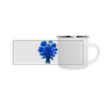 Blaues Blumenbouquet Acryl - Panorama Emaille-Tasse - Weiß - Vorne