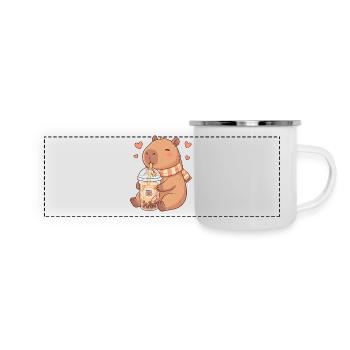 Cozy Kawaii Capybara Sips Boba Tea - Panoramic Camper Mug - white - Front