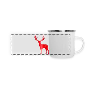 Hirsch mit Geweih Vintage Hirschgeweih Design - Panorama Emaille-Tasse - Weiß - Vorne