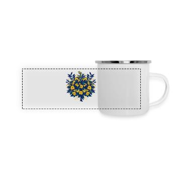 Blue Gold Flower Circle Pattern - Panoramic Camper Mug - white - Front