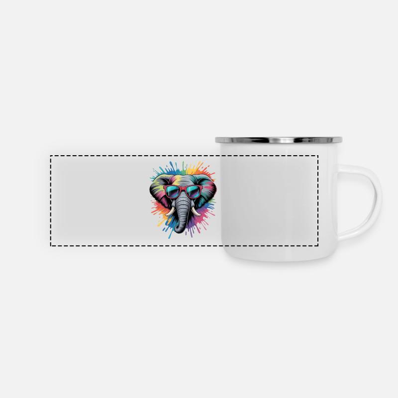 Éclaboussure colorée d’éléphant aquarelle - Mug panoramique émaillé - blanc